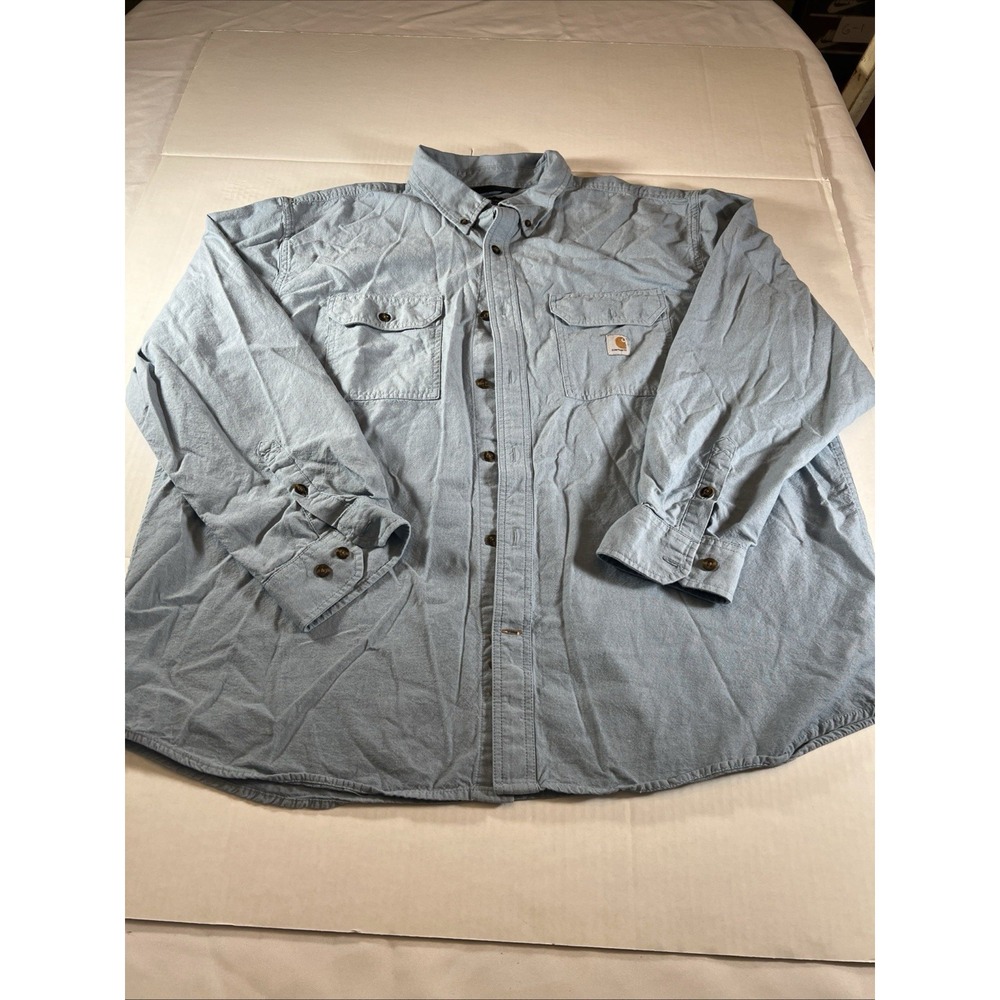 Carhartt Relaxed Fit Blue Double Pocket Button Down Workwear Shirt Mens 2XL